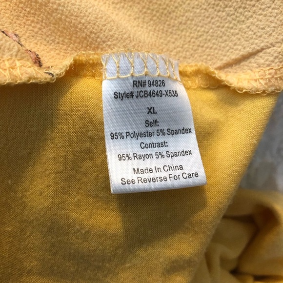 Janet Chung XL Floral Yellow Women's Top Zipper Front S/S - Picture 5 of 5